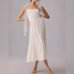 NWT Reformation Kairo Shoulder Ties Midi Dress in Ivory